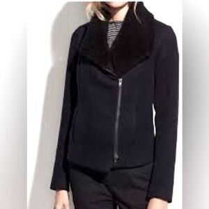 Vince Black wool Lamb Shearling Cashmere Moto Jacket. Size Large